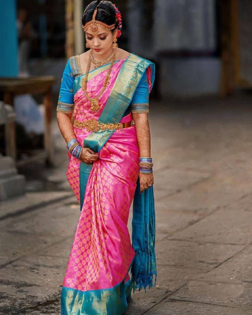 Gossamer Dark Pink  Banarasi Silk Saree With Blouse Piece