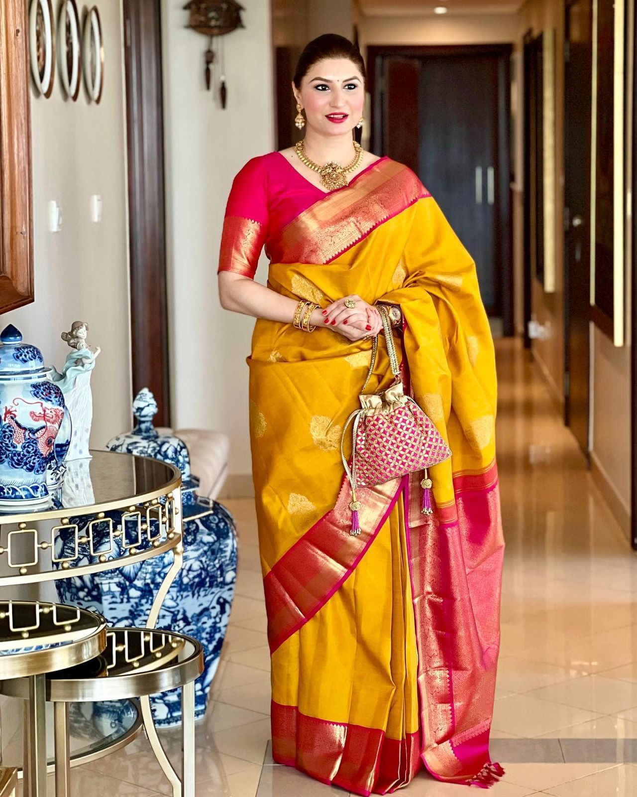 Yellow  Soft Banarasi Silk Saree With Blouse Piece