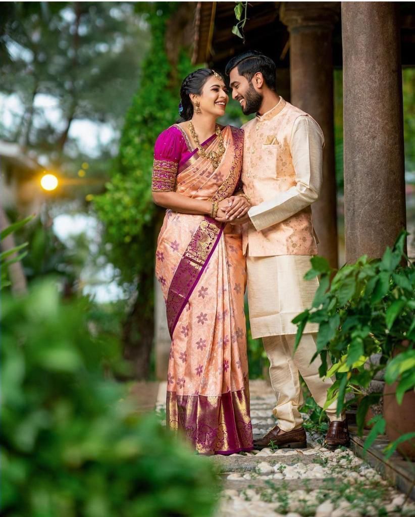 Peach Soft Banarasi Silk Saree With Lovely Blouse Piece