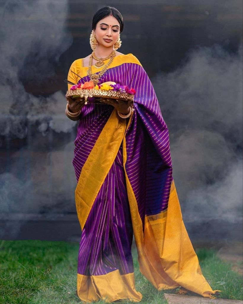 Purple Soft Silk Saree With Blouse Piece