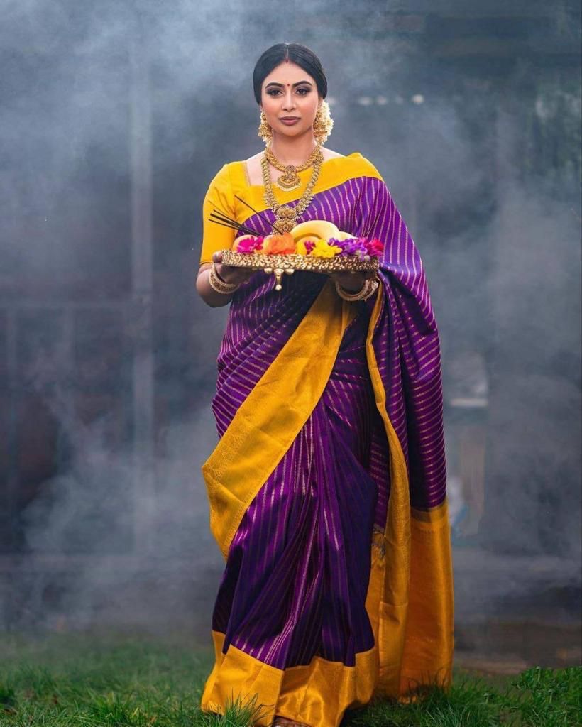 Purple Soft Silk Saree With Blouse Piece