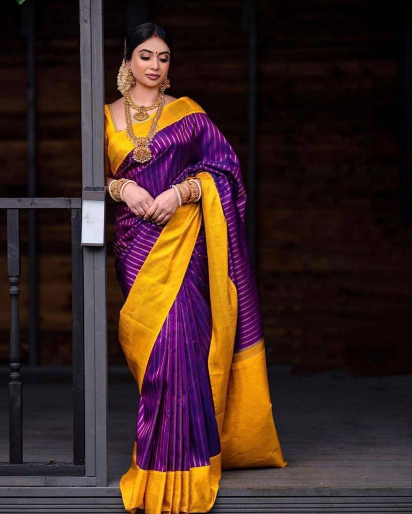 Purple Soft Silk Saree With Blouse Piece