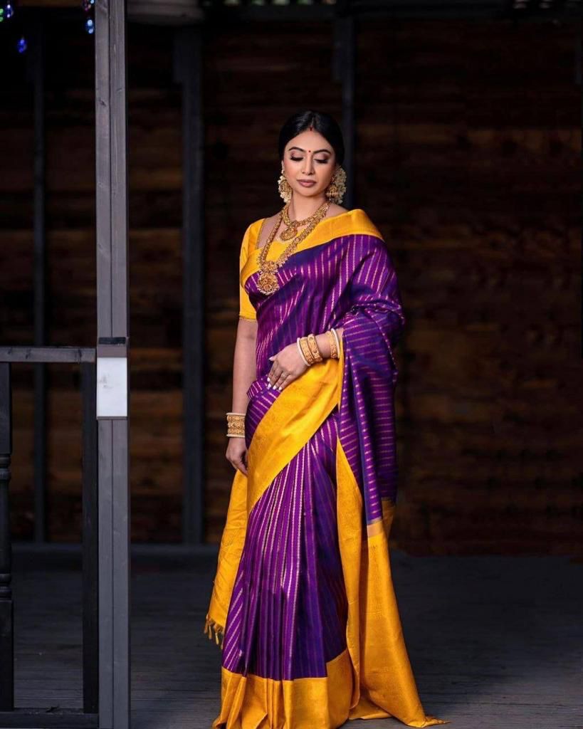 Purple Soft Silk Saree With Blouse Piece