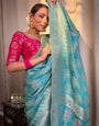 Sky Blue Soft Banarasi Silk saree Excellent Blouse Piece