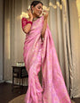 Baby pink Blue Soft Banarasi Silk saree Excellent Blouse Piece