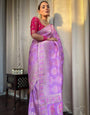 Lavender Blue Soft Banarasi Silk saree Excellent Blouse Piece