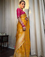 Yellow Soft Banarasi Silk saree Excellent Blouse Piece