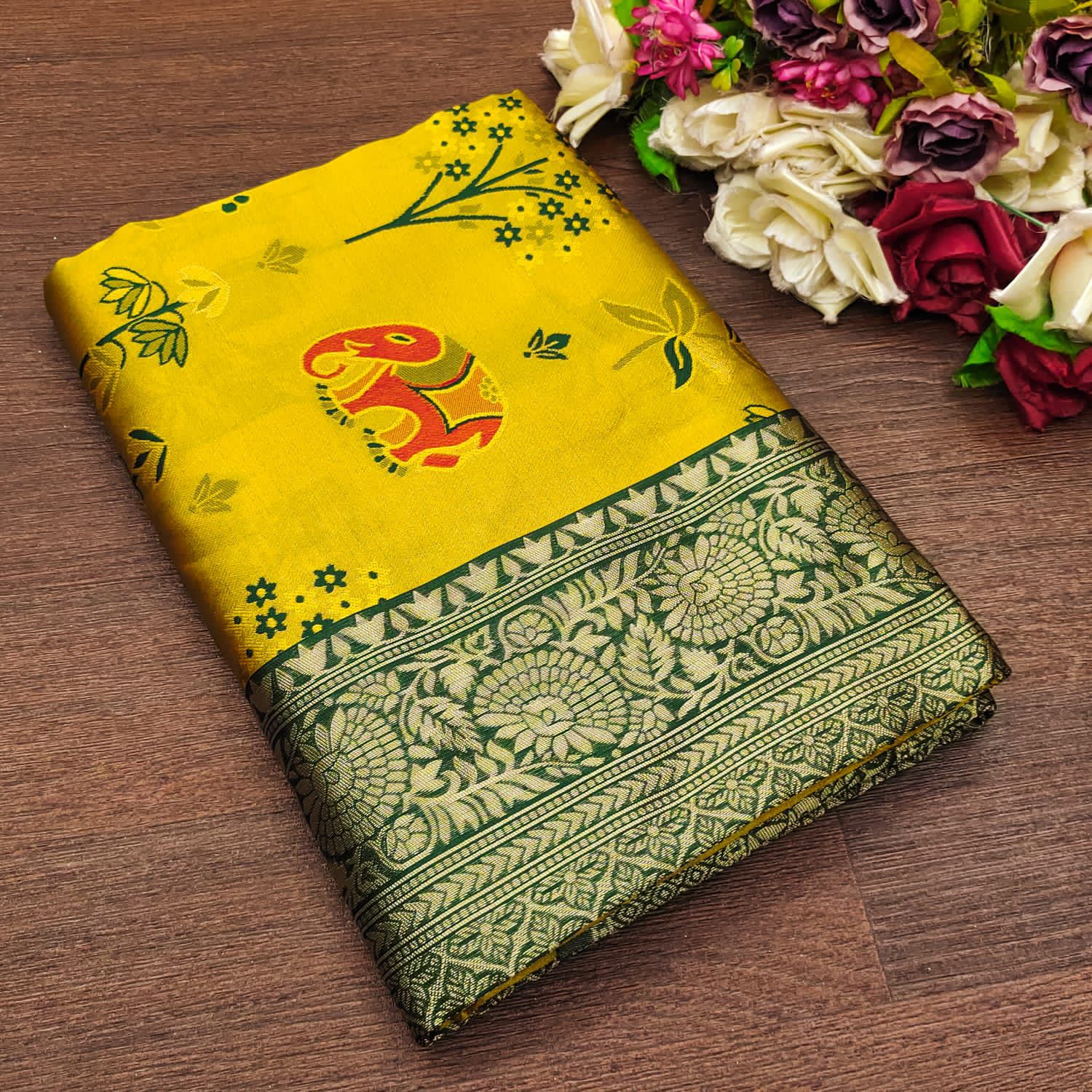 Yellow Banarasi Silk Saree With Excellent Blouse Piece