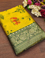 Yellow Banarasi Silk Saree With Excellent Blouse Piece