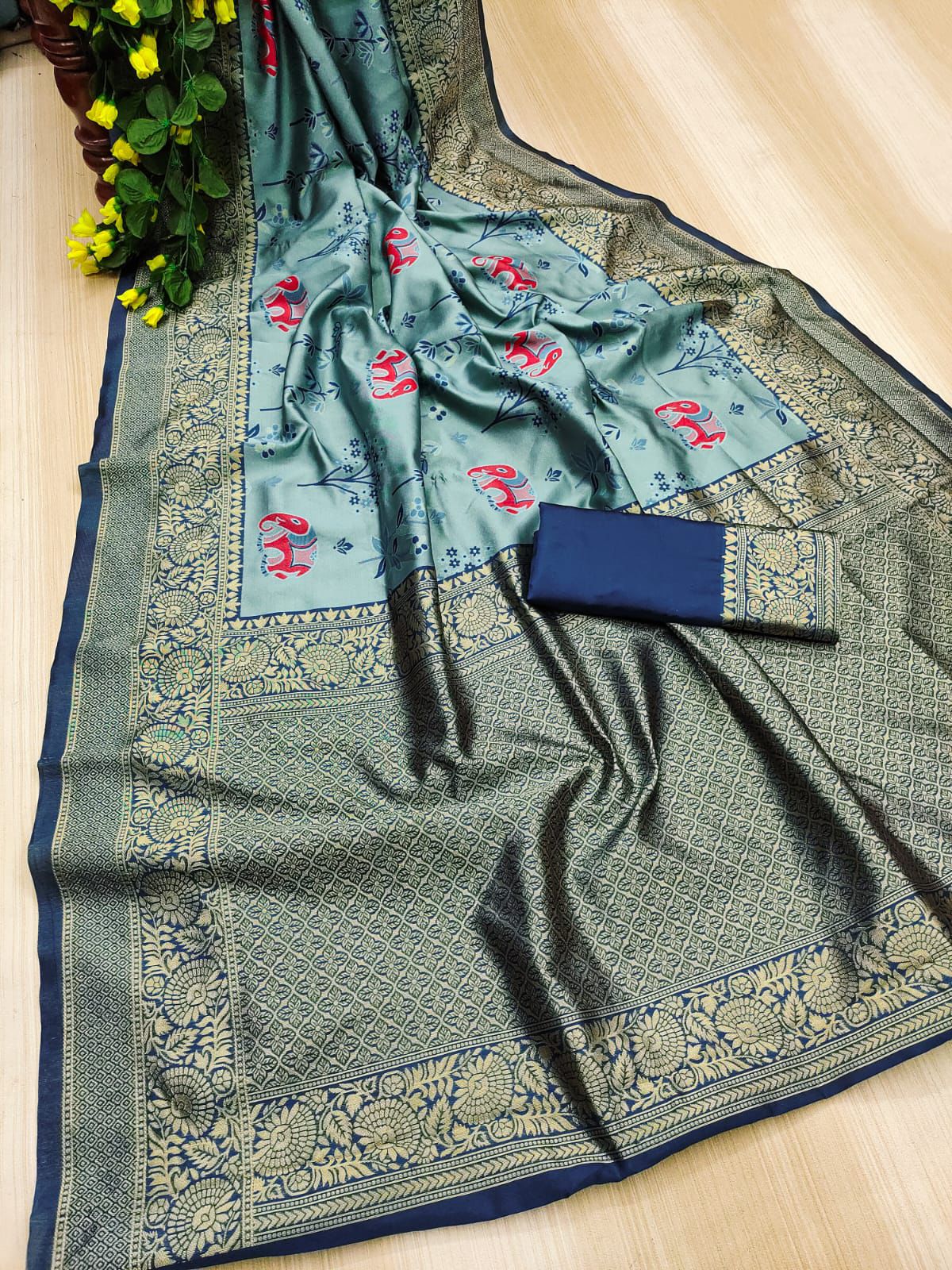 Blue Banarasi Silk Saree With Excellent Blouse Piece