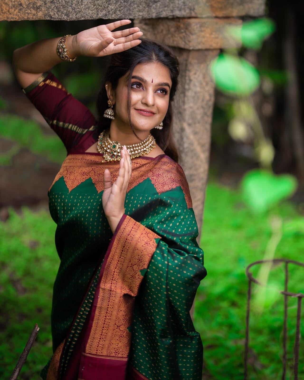 Green Soft Silk Saree with Serendipity Blouse Piece