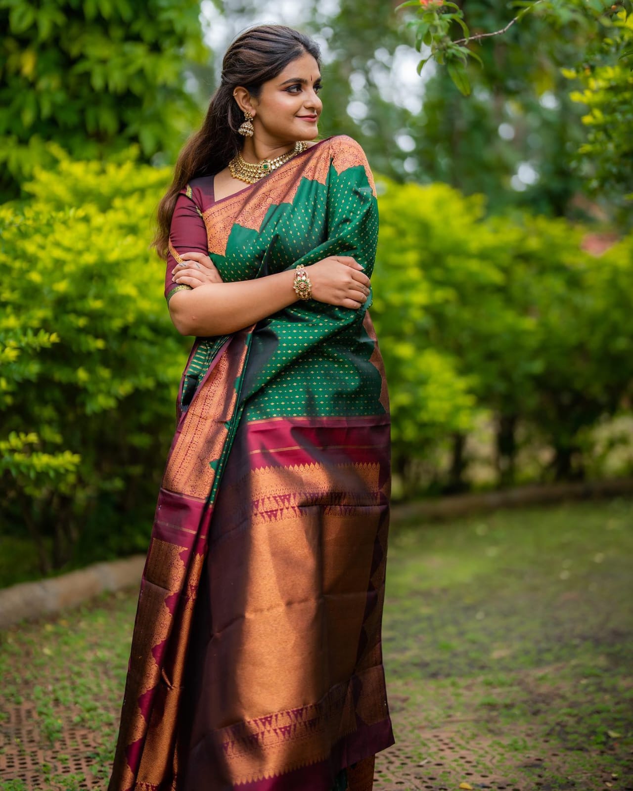 Green Soft Silk Saree with Serendipity Blouse Piece