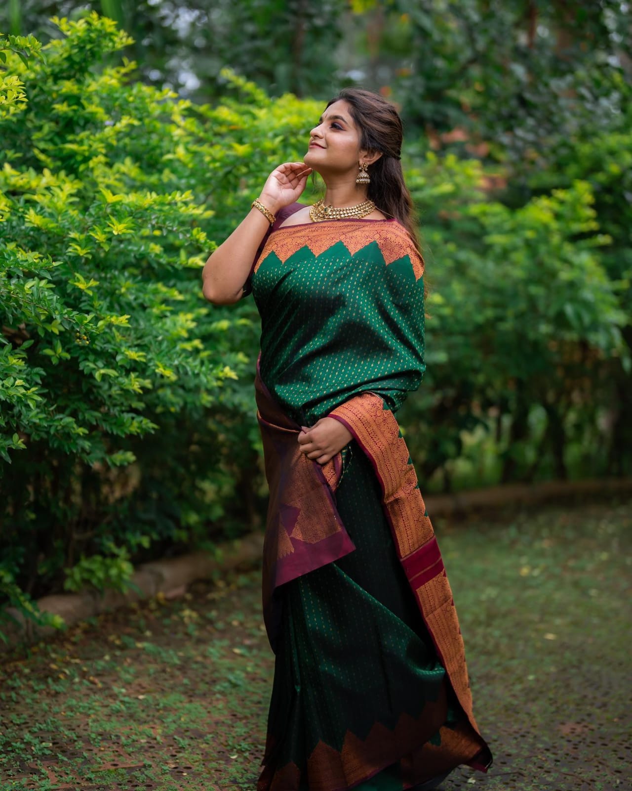 Green Soft Silk Saree with Serendipity Blouse Piece