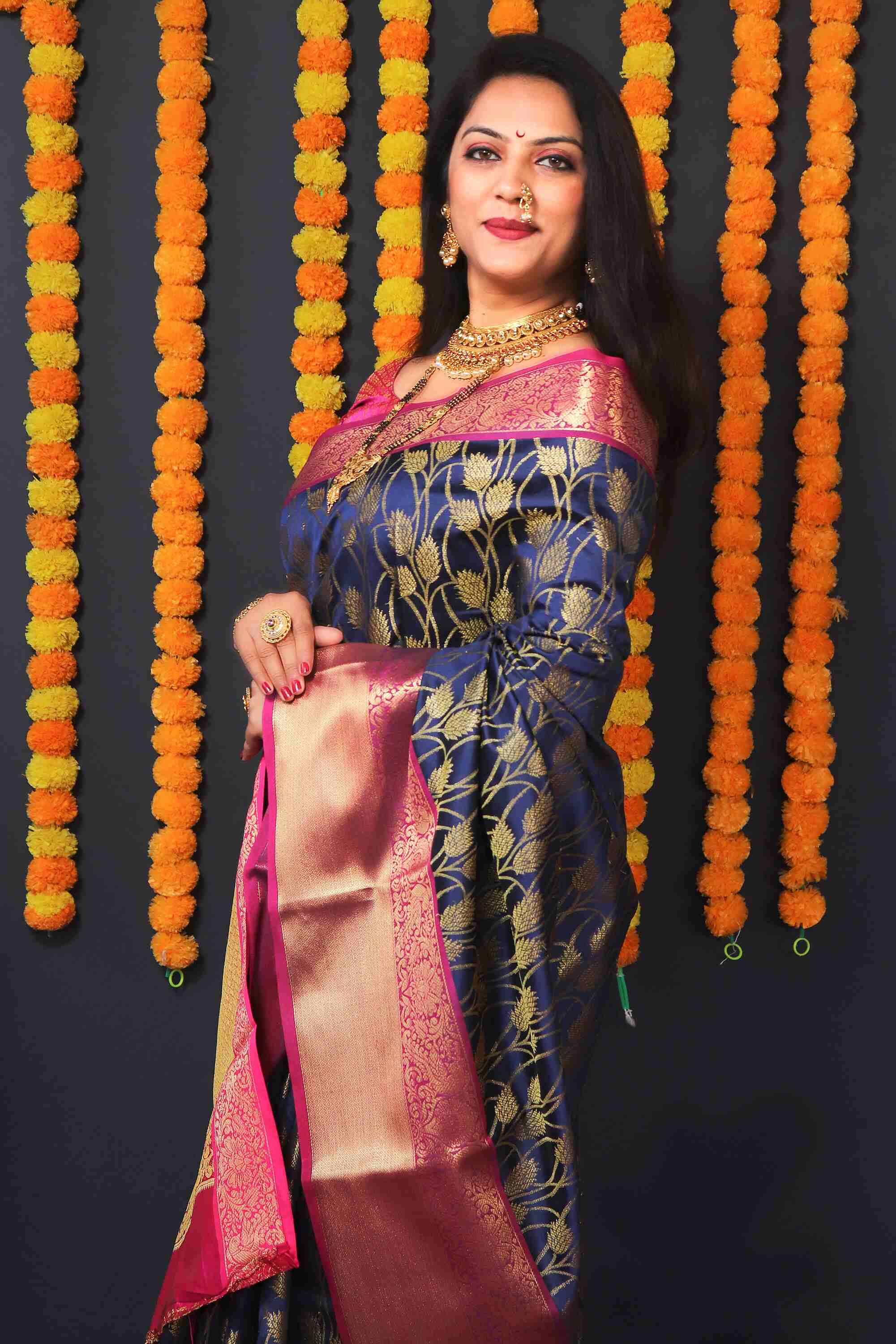 Blue Kanjivaram Silk Woven Zari Saree with Blouse Piece