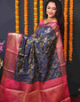 Blue Kanjivaram Silk Woven Zari Saree with Blouse Piece