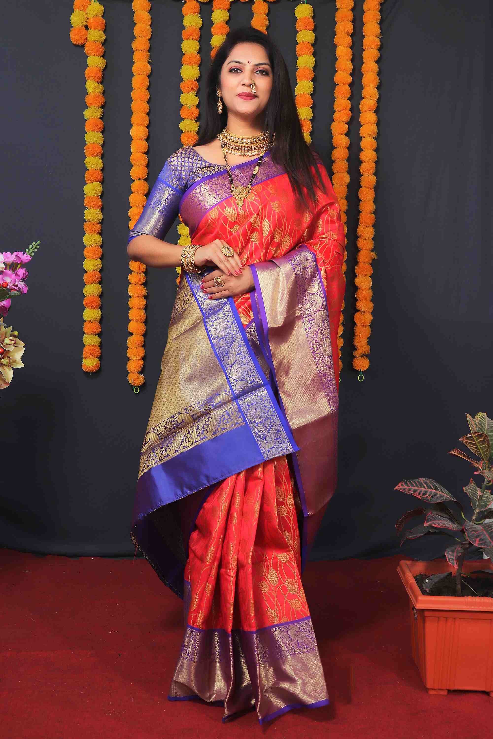 Red Kanjivaram Silk Woven Zari Saree with Blouse Piece