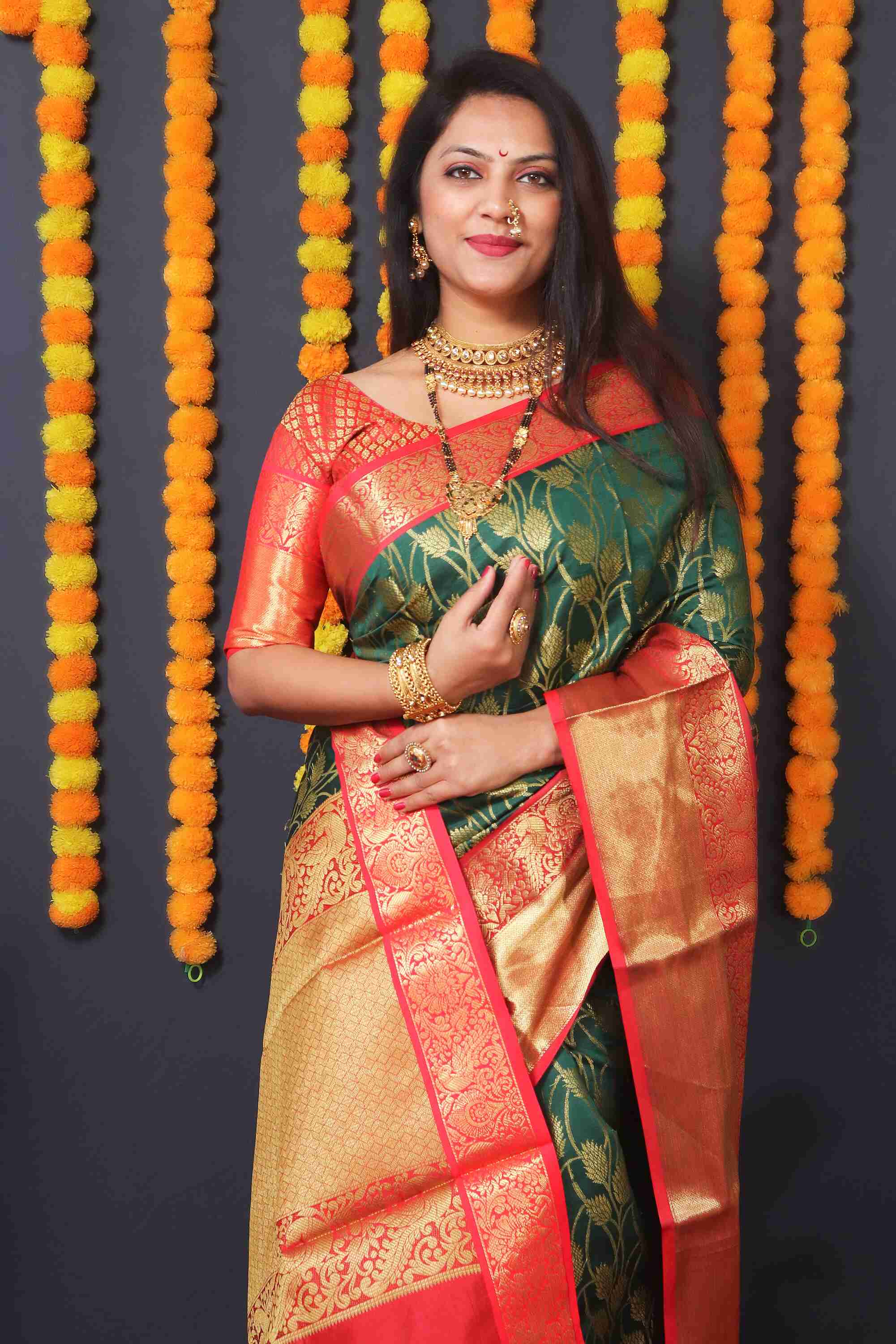 Green Kanjivaram Silk Woven Zari Saree with Blouse Piece