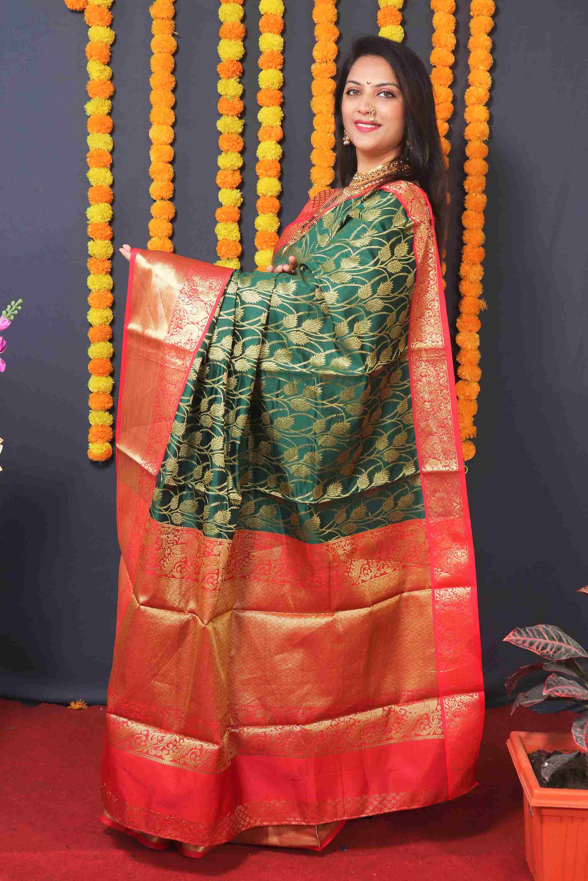 Green Kanjivaram Silk Woven Zari Saree with Blouse Piece