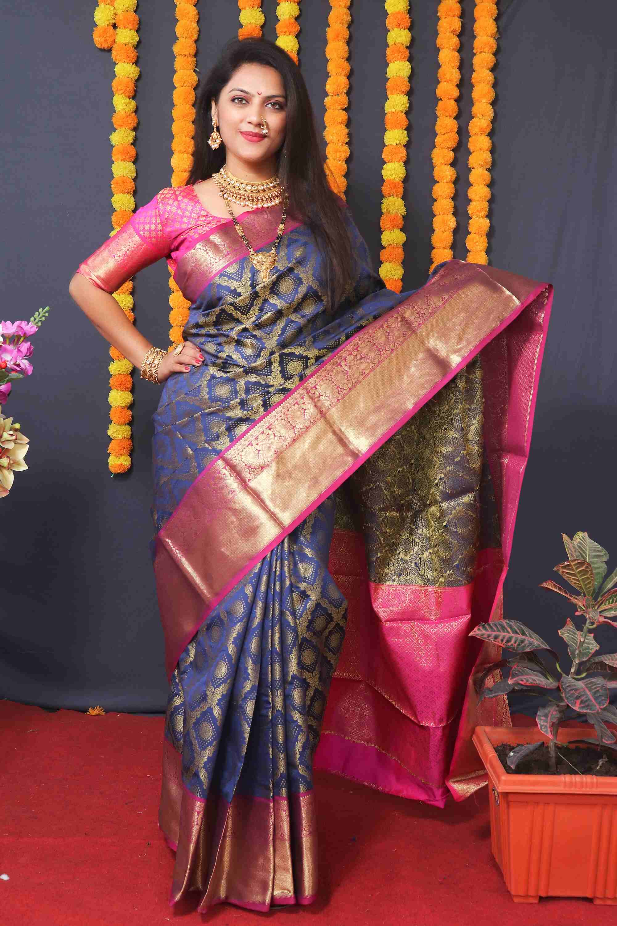 Blue Soft Banarasi Silk Woven Zari Saree With Blouse Piece