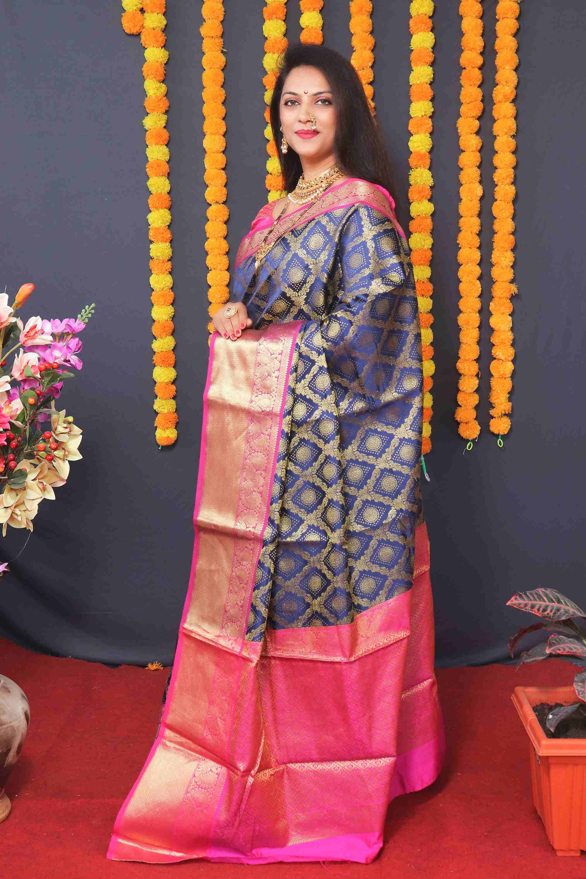 Blue Soft Banarasi Silk Woven Zari Saree With Blouse Piece