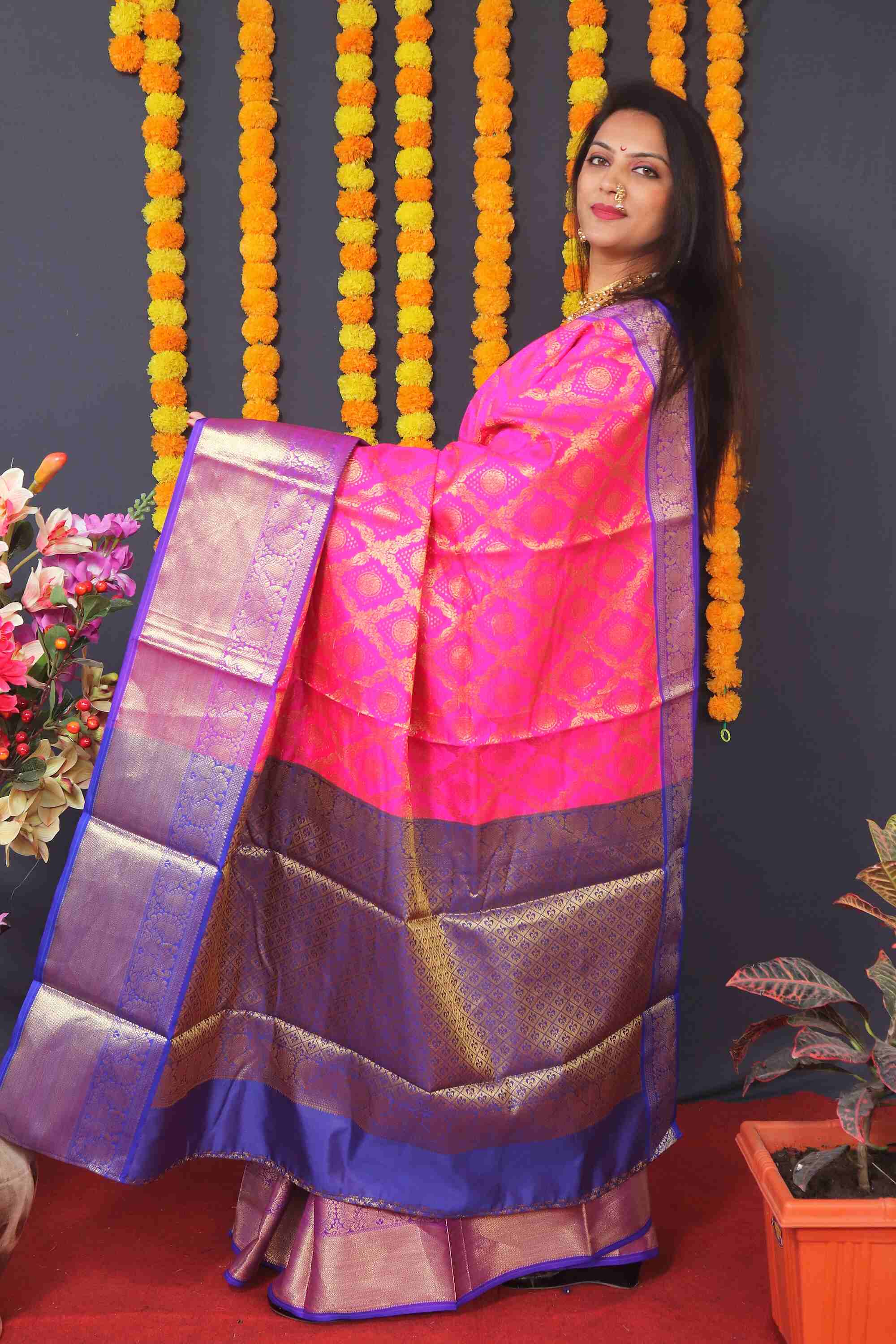 Pink Soft Banarasi Silk Woven Zari Saree With Blouse Piece