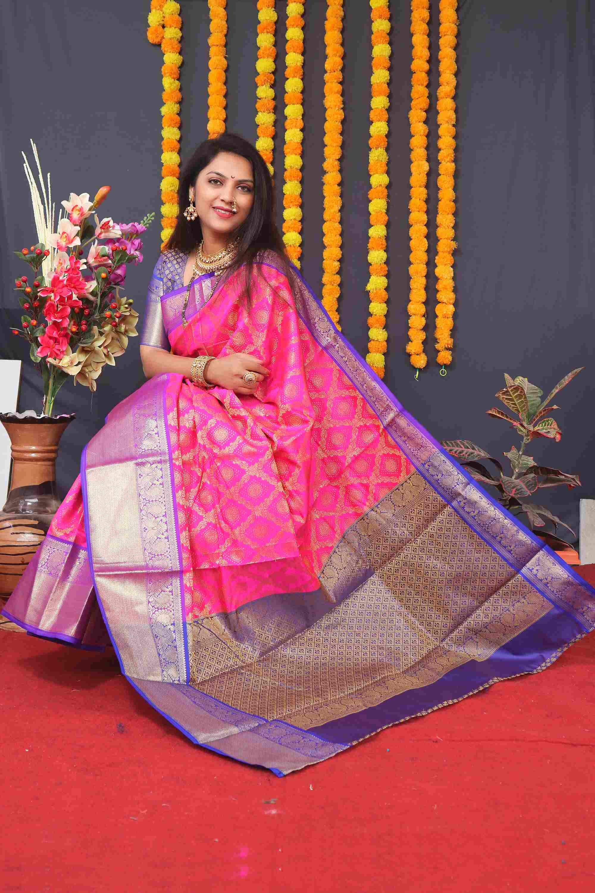 Pink Soft Banarasi Silk Woven Zari Saree With Blouse Piece