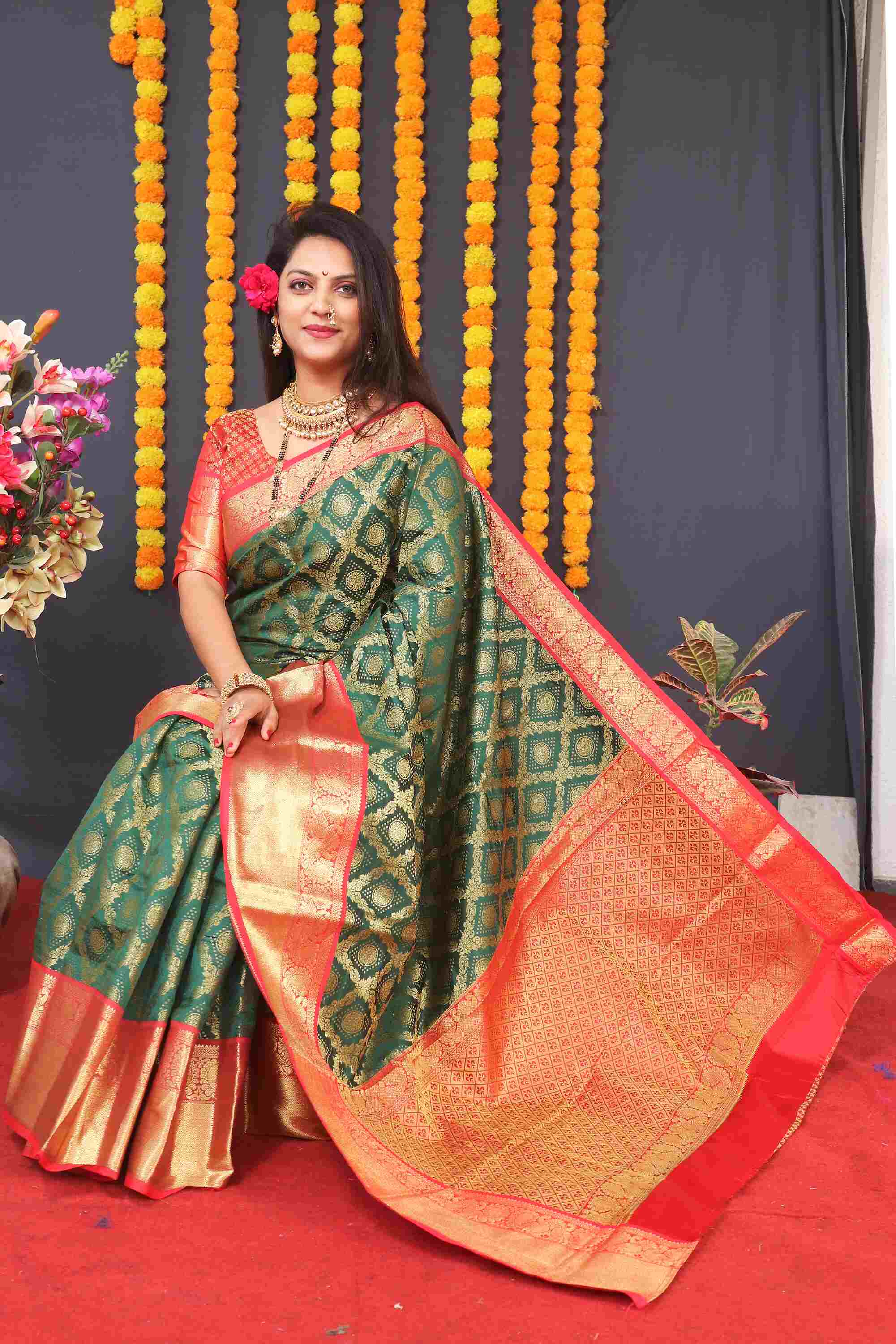 Green Soft Banarasi Silk Woven Zari Saree With Blouse Piece