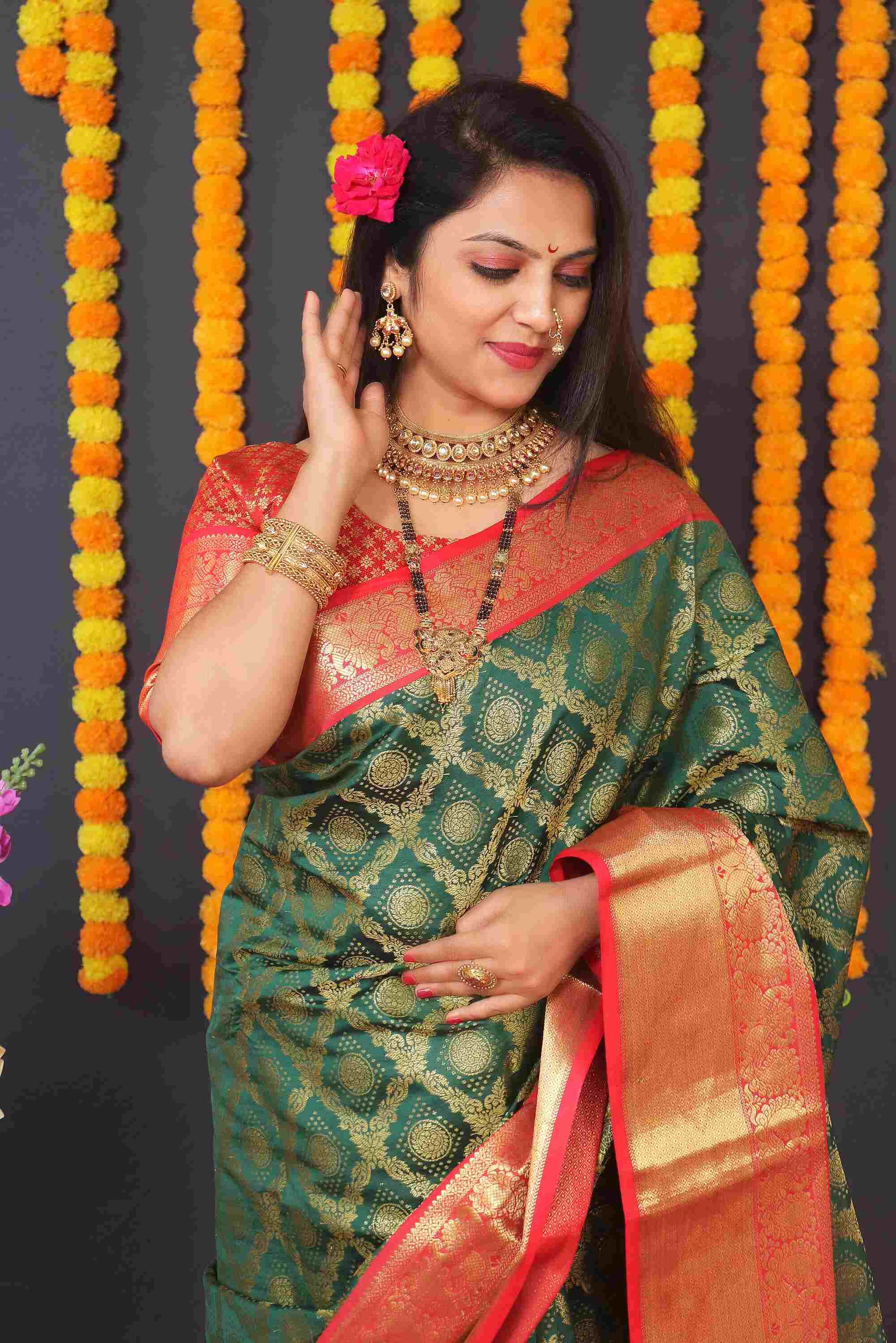 Green Soft Banarasi Silk Woven Zari Saree With Blouse Piece