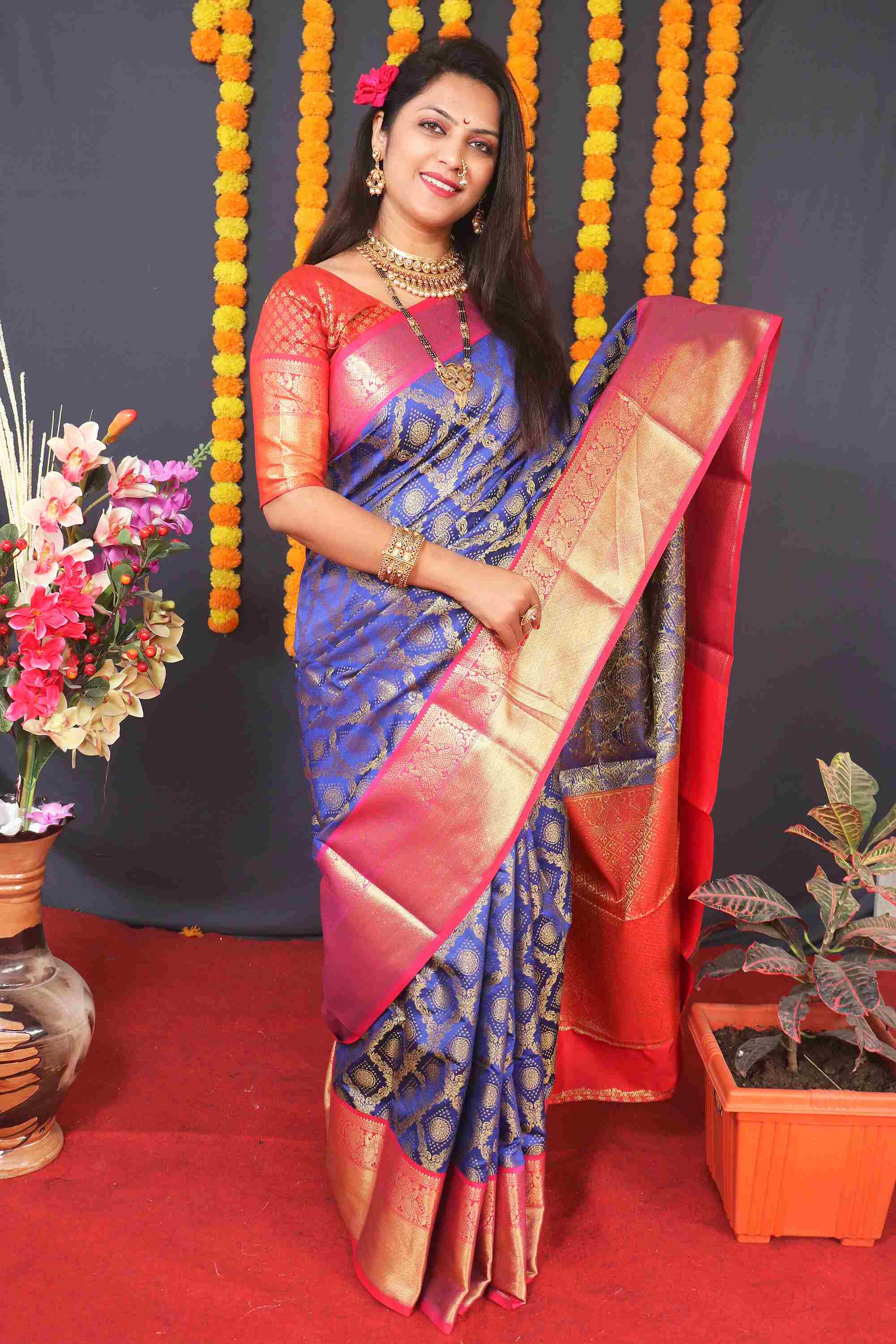 Royal Blue Soft Banarasi Silk Woven Zari Saree With Blouse Piece