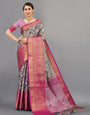 Grey Pink Soft Organza Silk Saree  With Rich golden Zari Wooven  Pallu  Zari weawing