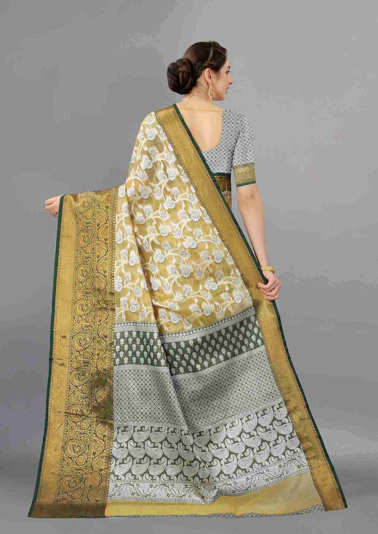 Beige Soft Organza Silk Saree  With Rich golden Zari Wooven  Pallu  Zari weawing