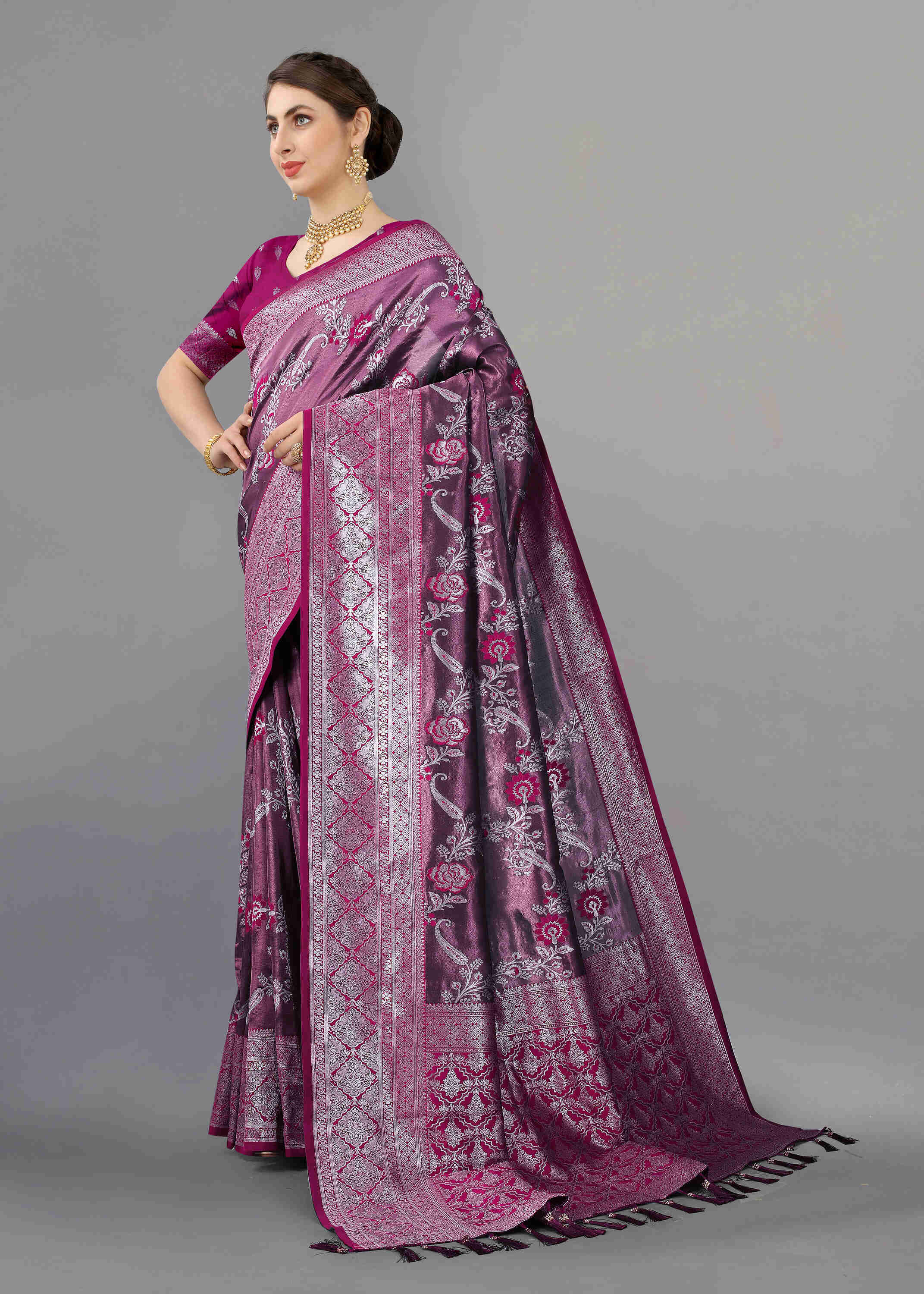 Purple Soft kanjivarm Silk Saree Zari Wooven  Pallu Zari weawing With Blouse Piece