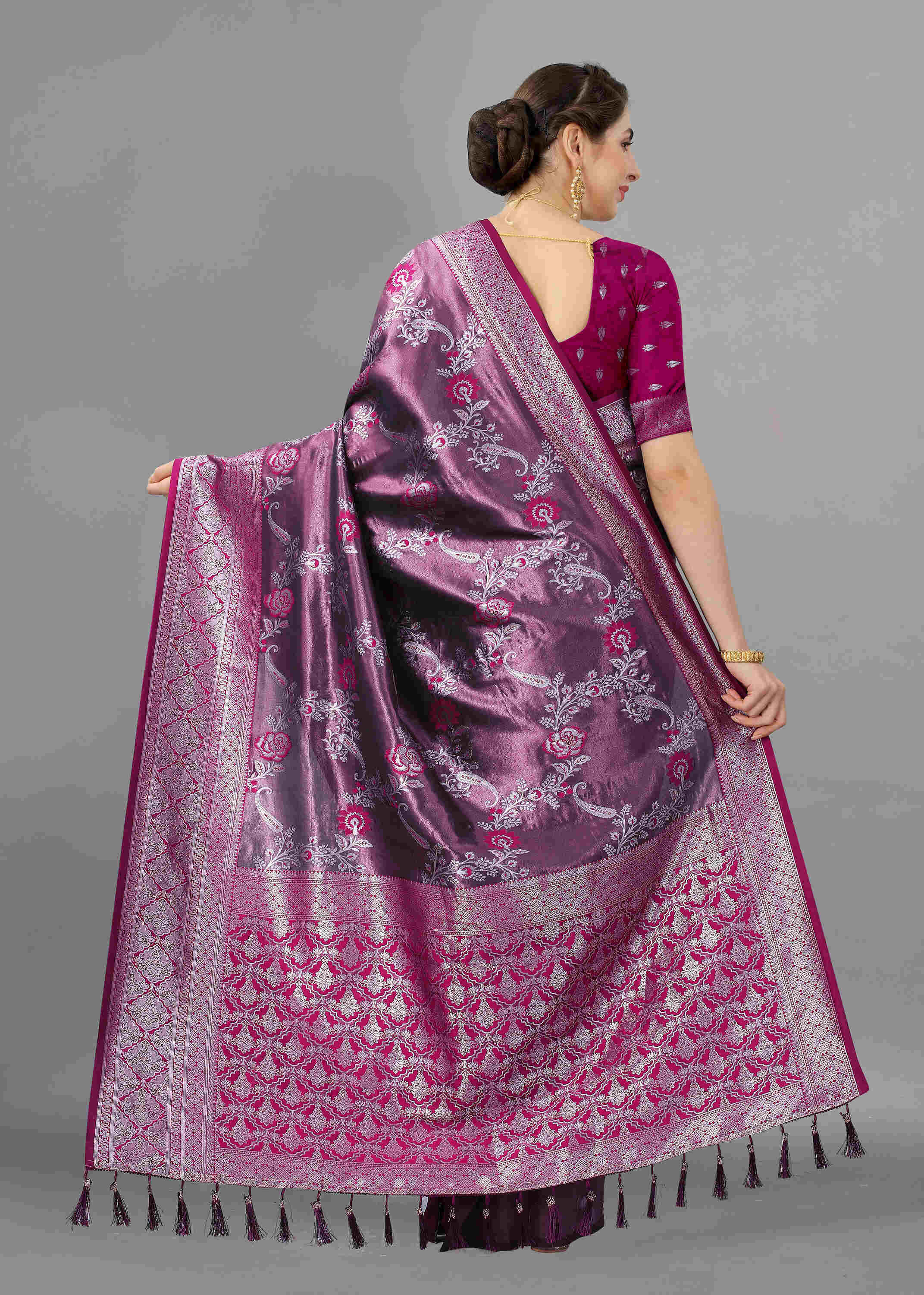 Purple Soft kanjivarm Silk Saree Zari Wooven  Pallu Zari weawing With Blouse Piece