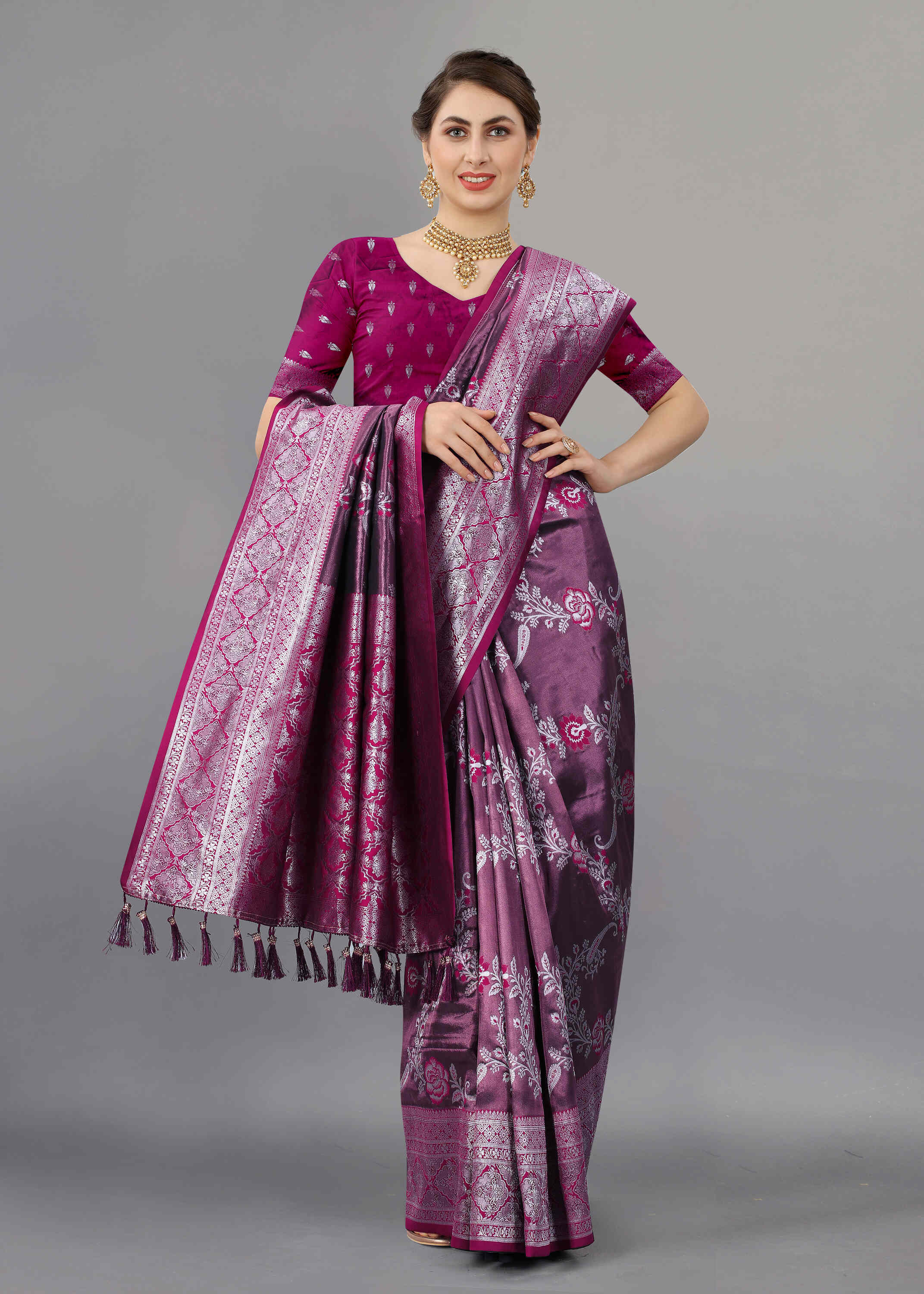 Purple Soft kanjivarm Silk Saree Zari Wooven  Pallu Zari weawing With Blouse Piece