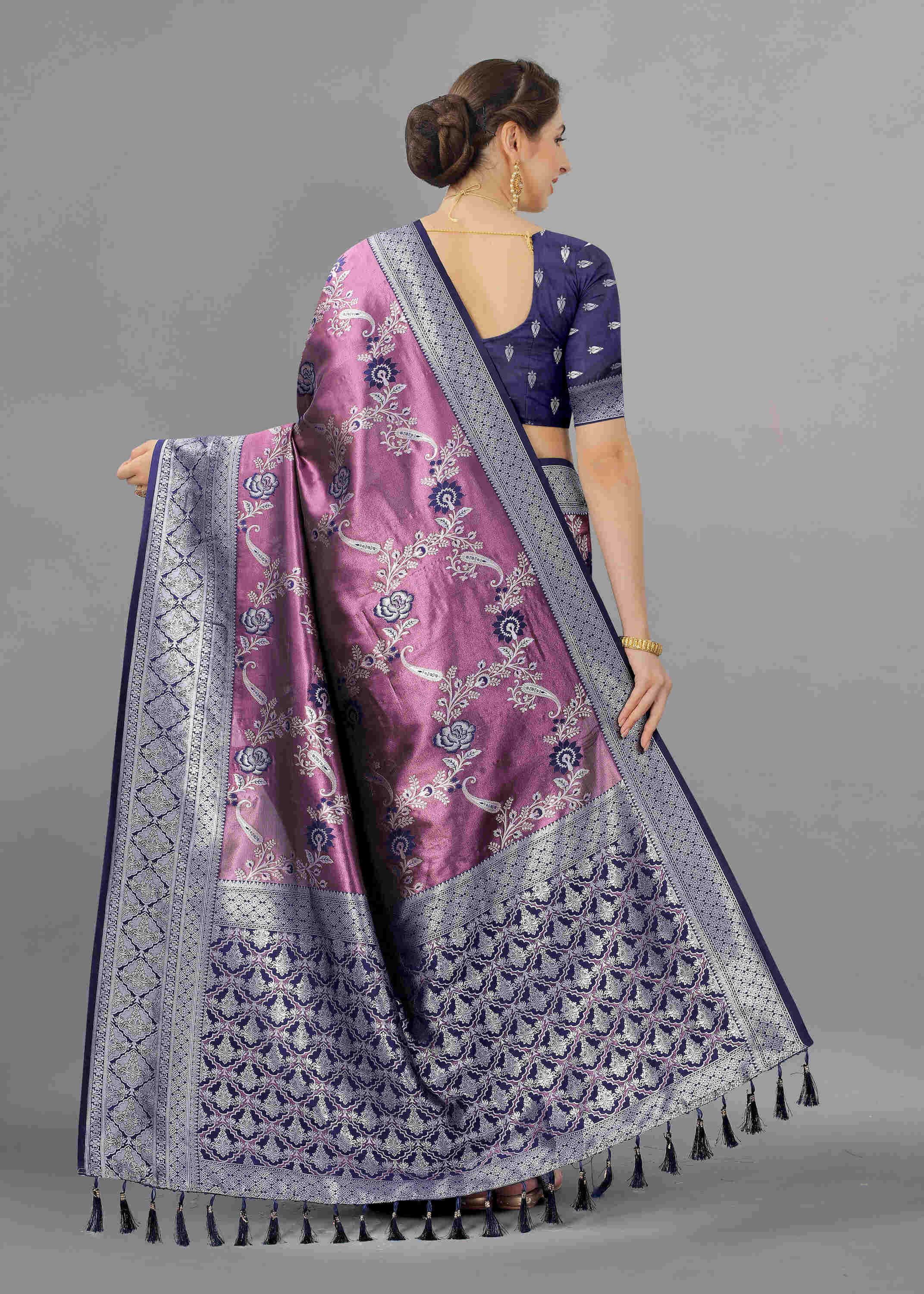 Purple Blue Soft kanjivarm Silk Saree Zari Wooven  Pallu Zari weawing With Blouse Piece