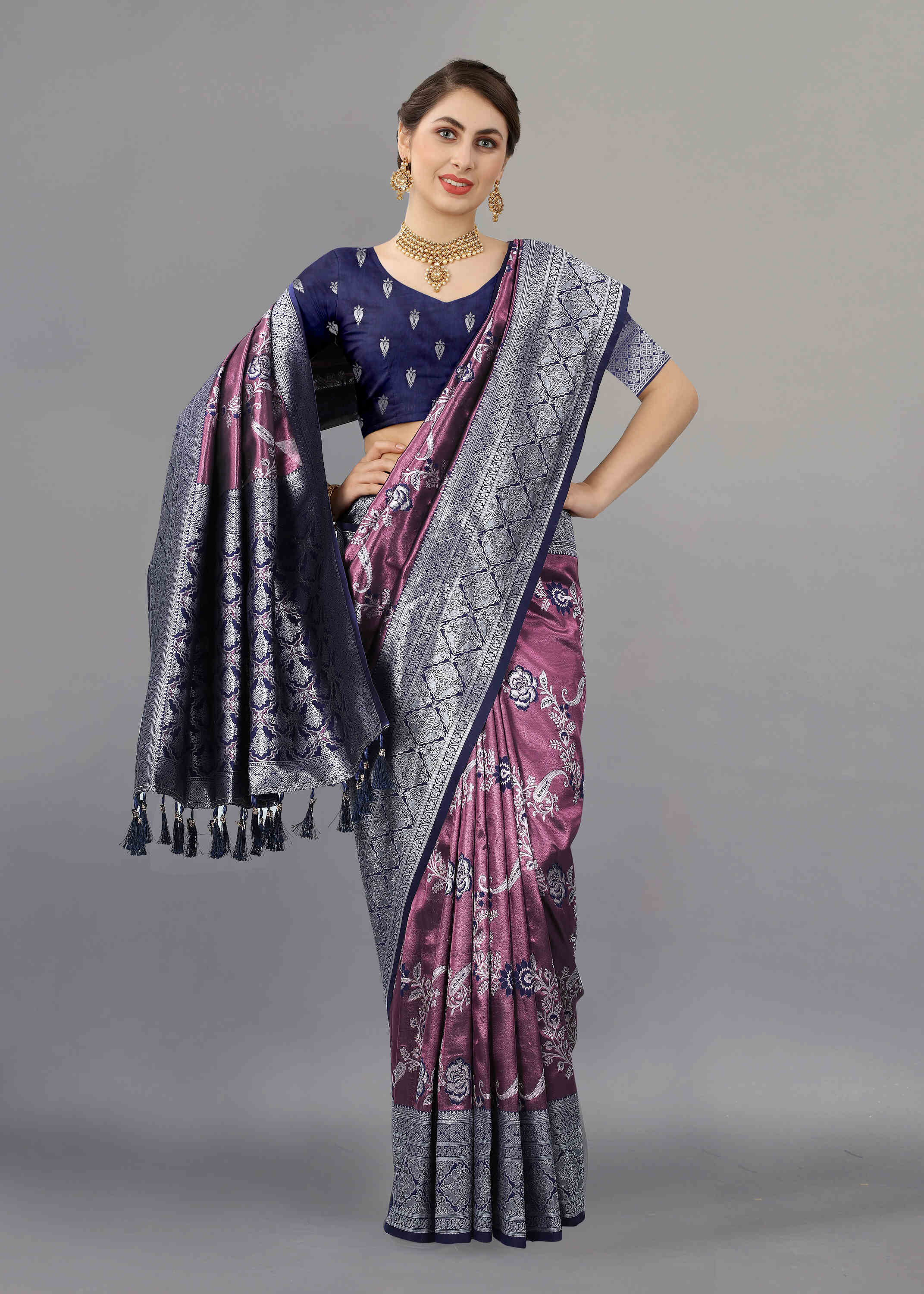 Purple Blue Soft kanjivarm Silk Saree Zari Wooven  Pallu Zari weawing With Blouse Piece