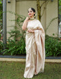 Beige Soft Banarasi Silk Saree With Scrumptious Blouse Piece