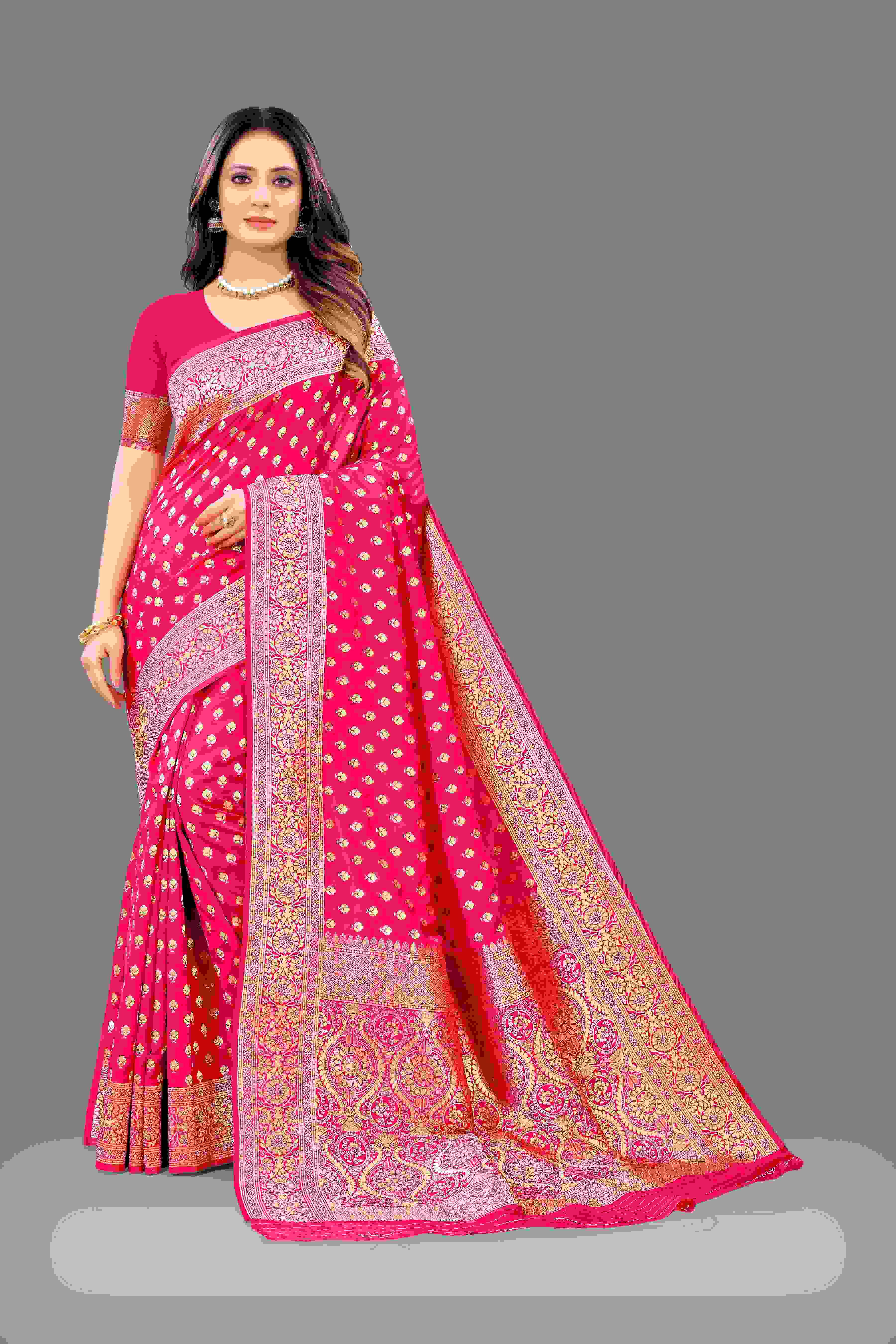 Pink Soft Lichi Silk Saree  Zari Wooven  Pallu  Zari weawing Border With blouse piece