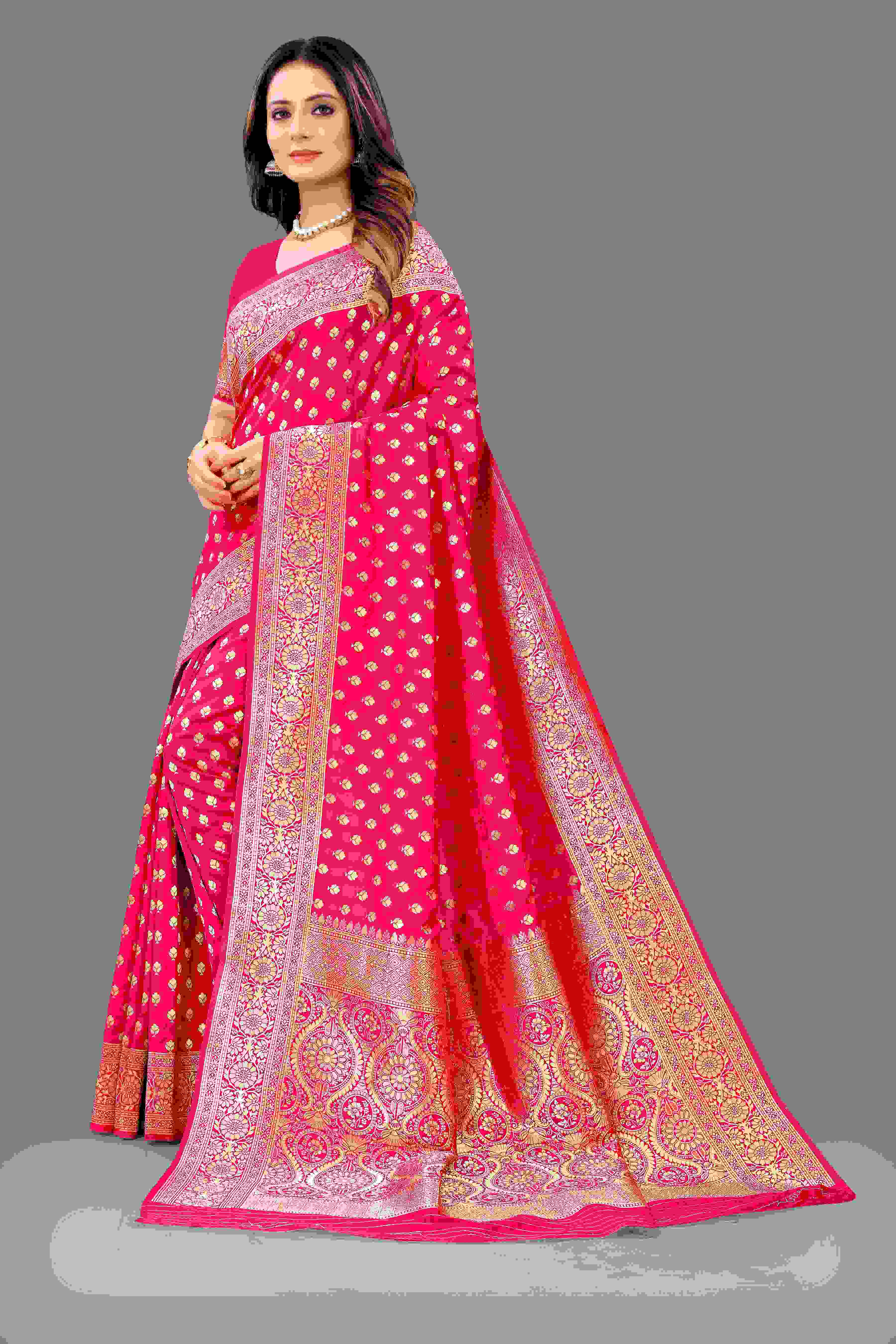 Pink Soft Lichi Silk Saree  Zari Wooven  Pallu  Zari weawing Border With blouse piece