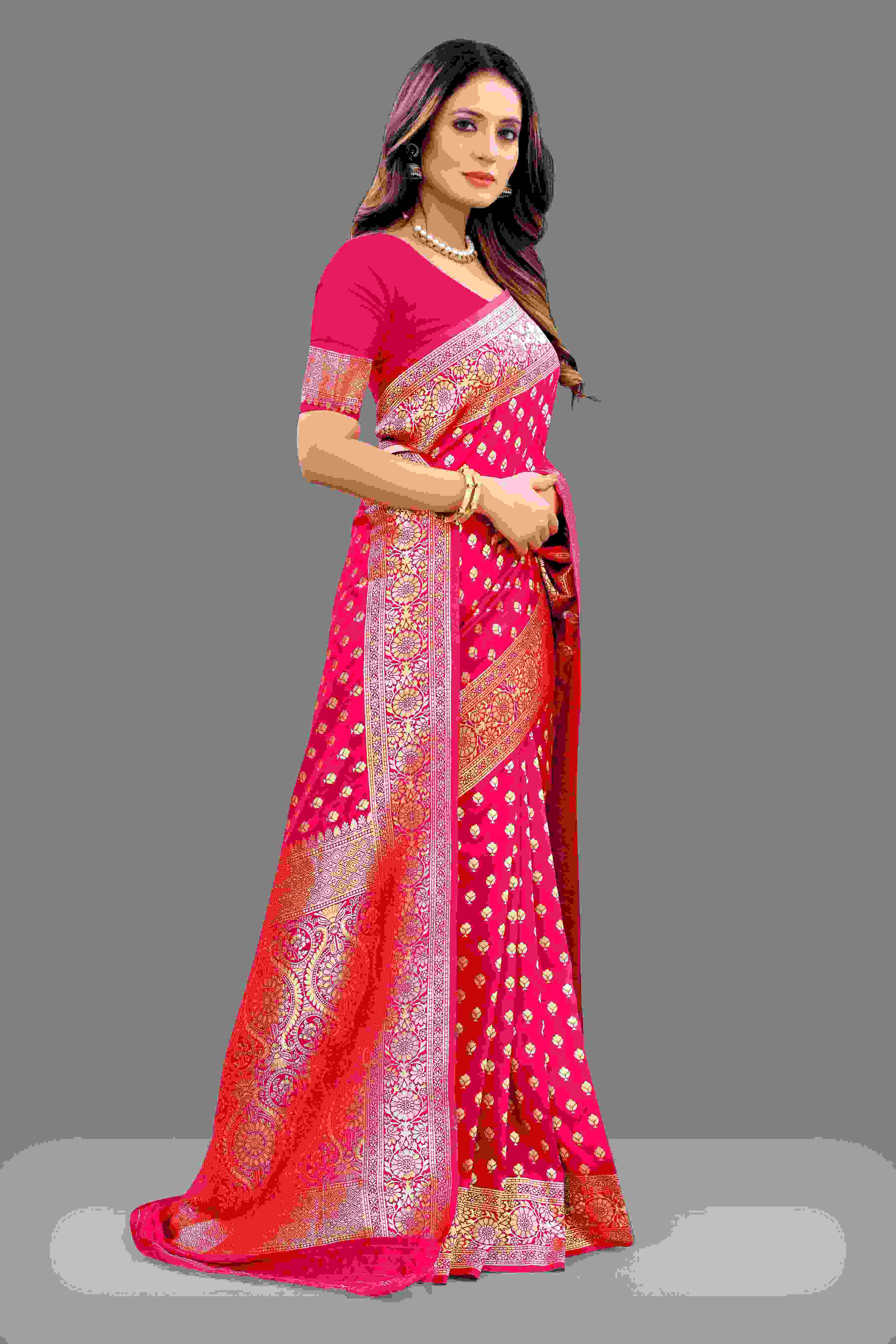 Pink Soft Lichi Silk Saree  Zari Wooven  Pallu  Zari weawing Border With blouse piece