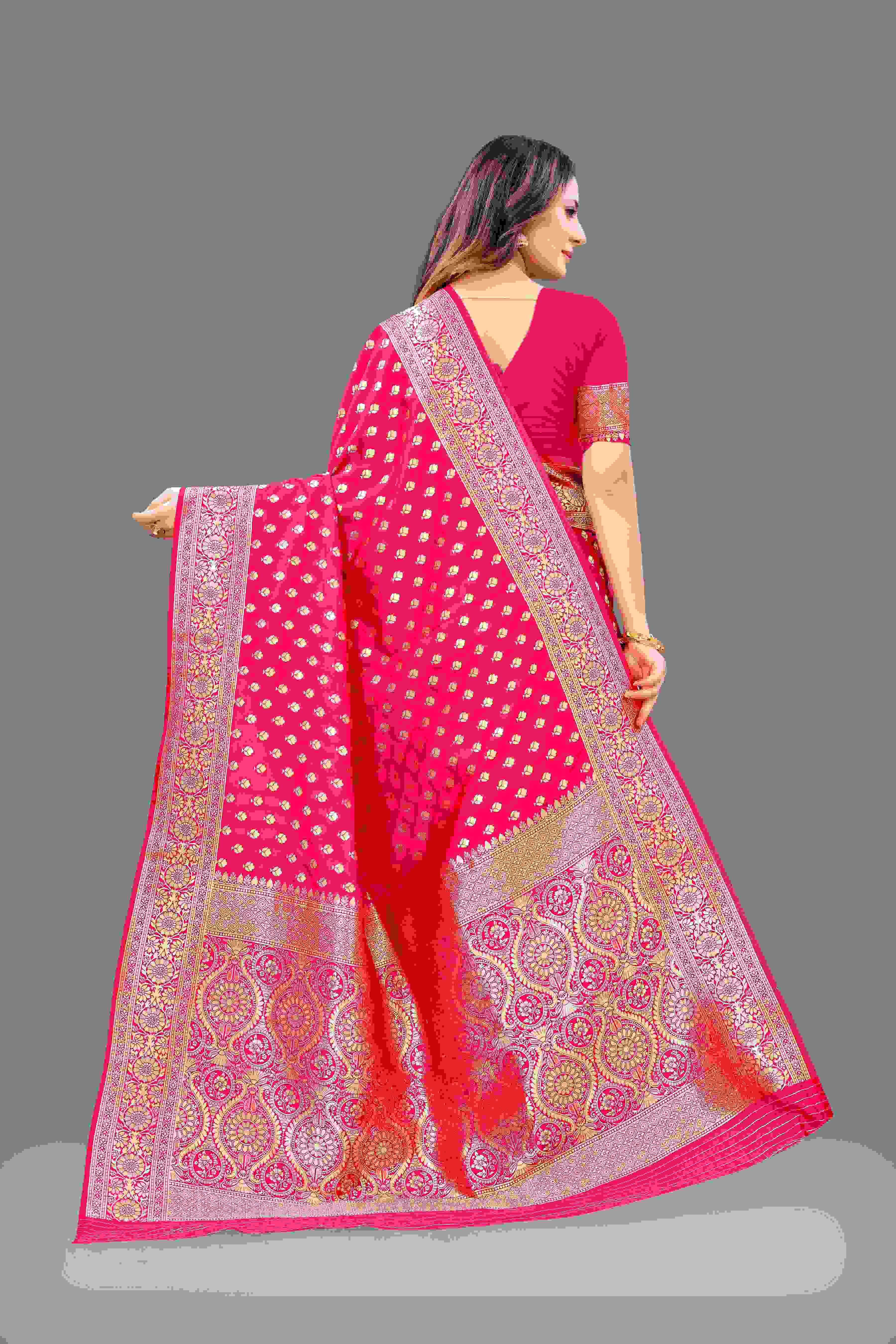 Pink Soft Lichi Silk Saree  Zari Wooven  Pallu  Zari weawing Border With blouse piece