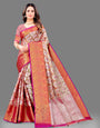 Pink Soft Organza Silk Saree  With Rich golden Zari Wooven  Pallu  Zari weawing