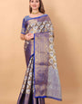 Blue Soft Organza Silk Saree  With Rich golden Zari Wooven  Pallu  Zari weawing
