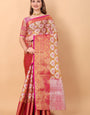 Pink Soft Organza Silk Saree  With Rich golden Zari Wooven  Pallu  Zari weawing