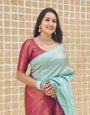 Firozi Soft Silk Saree with Unique Blouse Piece