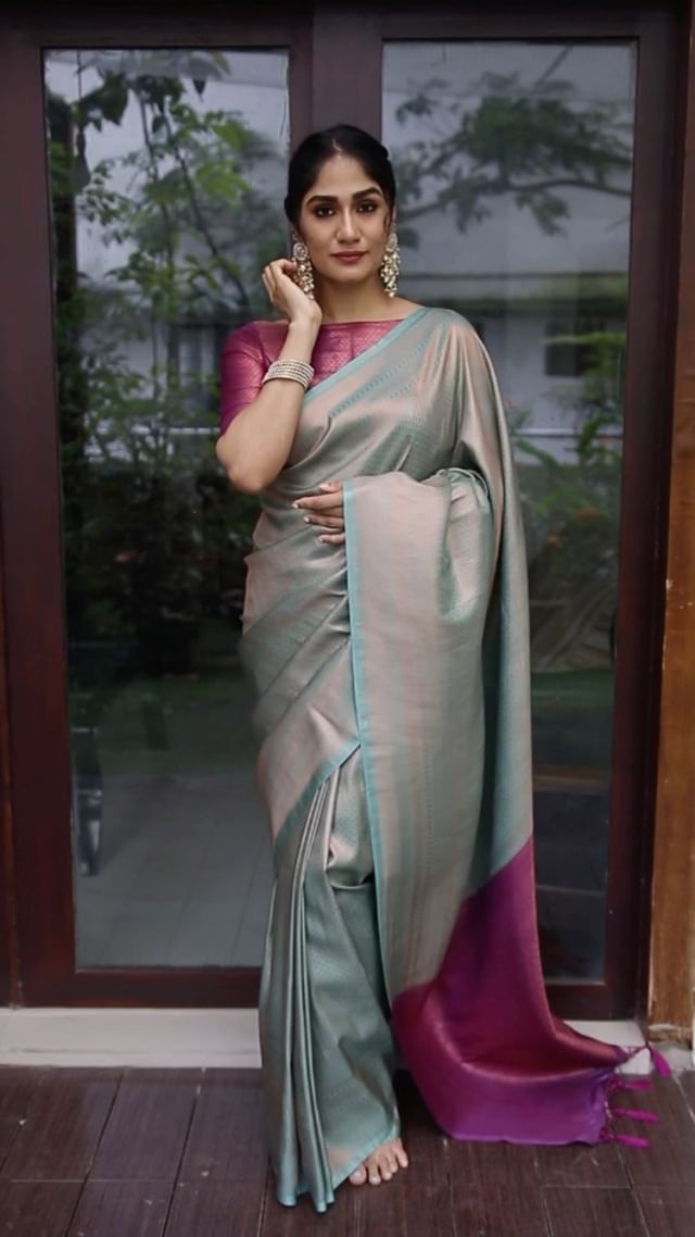 Sea Green Soft Silk Saree with Super classy Blouse Piece