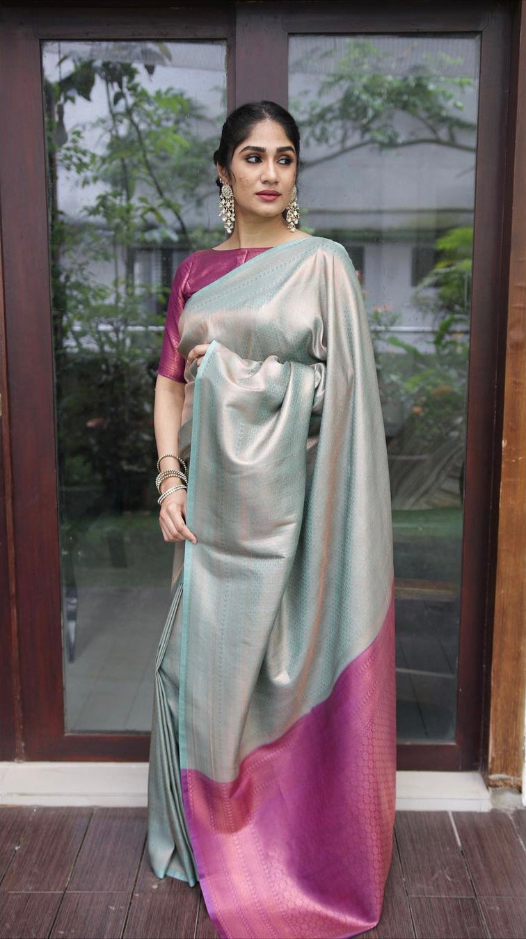 Sea Green Soft Silk Saree with Super classy Blouse Piece