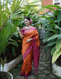 Orange Soft Banarasi Silk Saree With Girlish Blouse Piece