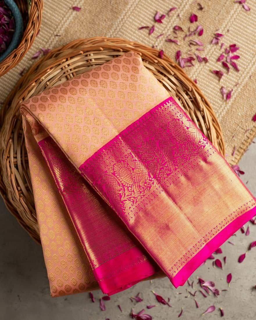 Peach Soft Banarasi Silk Saree With Blouse Piece