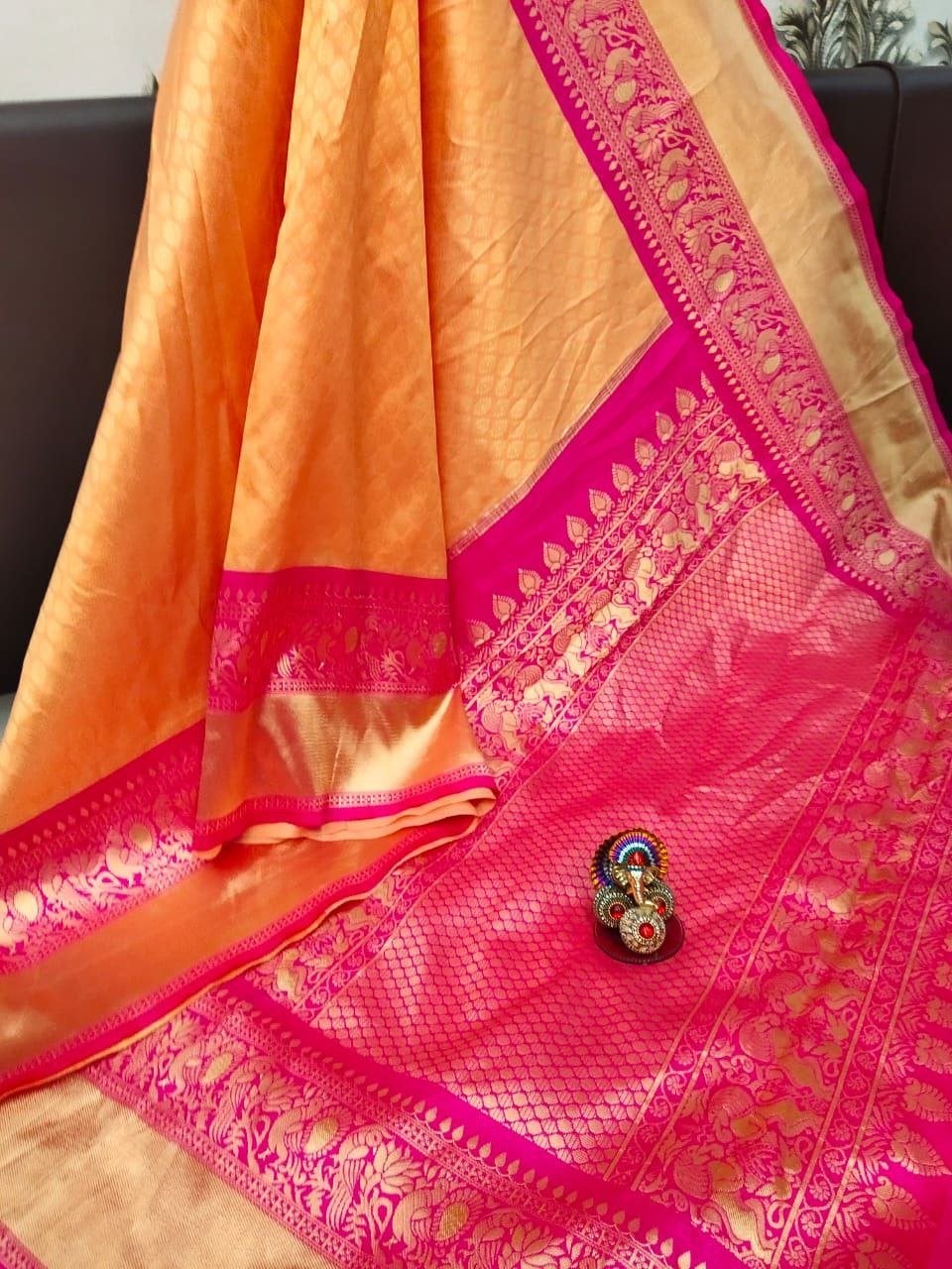 Peach Soft Banarasi Silk Saree With Blouse Piece